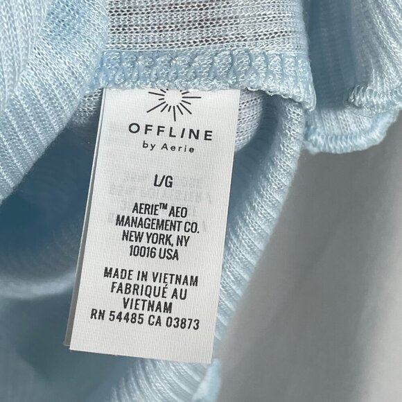 NWT aerie Offline Ribbed Lettuce Hem Cropped Tank Powder Blue Women's Large - Picture 7 of 10